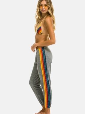 AVIATOR NATION WOMEN'S 5 STRIPE SWEATPANTS HEATHER GREY size Small